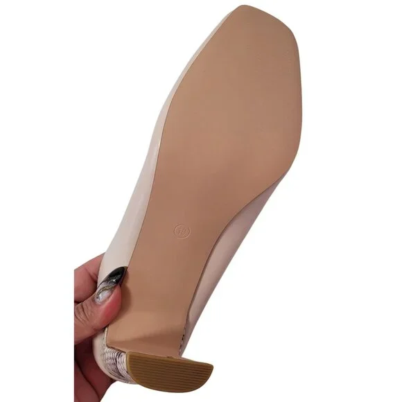 COUTGO Women's Square Toe Mules Snakeskin High Heel Ankle Boots Beige Size 10 - Picture 7 of 11